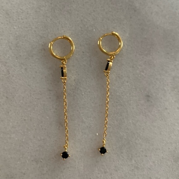 Modest Lu Jewelry - Gold Black Crystal Tear Drop Dangle Huggie Hoop Earrings Brand New